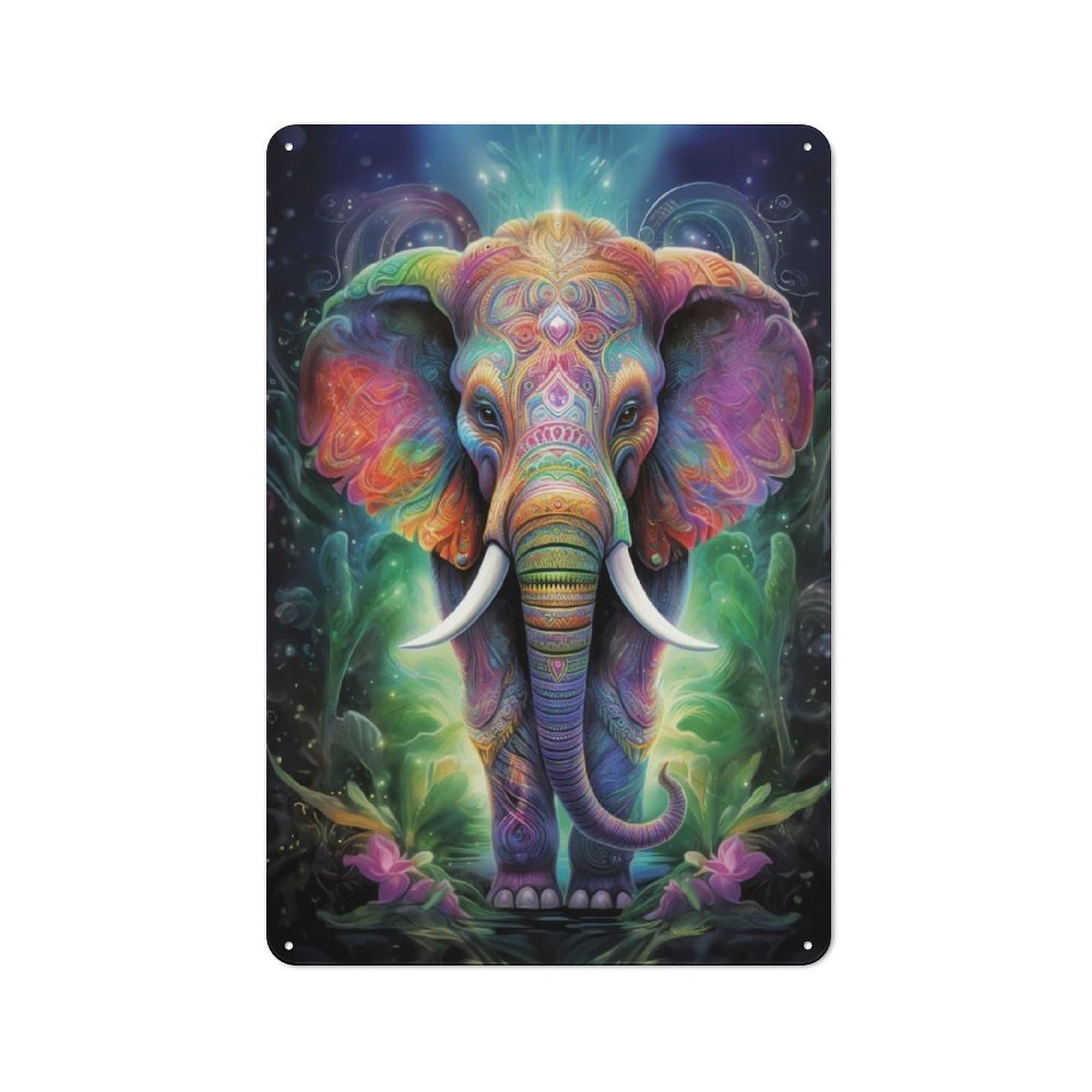 Colorful Elephant Garage Metal Sign 30x20cm, Weathered Look Shed Wall Plaque for Garage, Workshop, Shed Or Utility Room