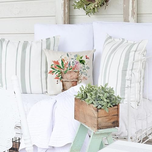 Miniatura 5 de PANDICORN Fundas de almohada de primavera de flores silvestres de 18 x 18 pulgadas, decoración de primavera y verano al aire libre, decoración de