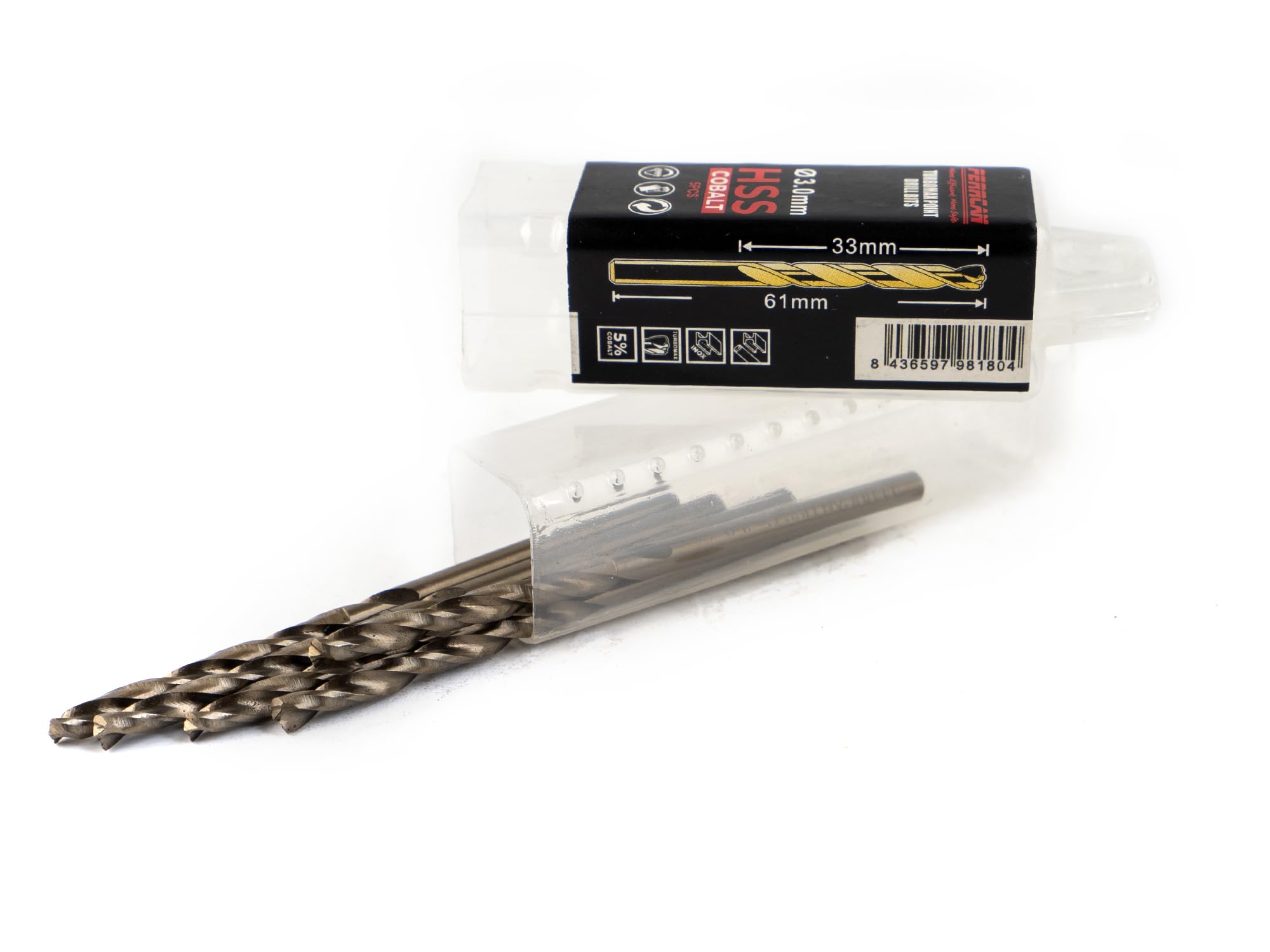 Brocas para metal HSS DIN338 M35 5% cobalto Turbomax para taladrar en acero inoxidable, hierro y otros metales paquete de 5 unidades por medida (3mm)