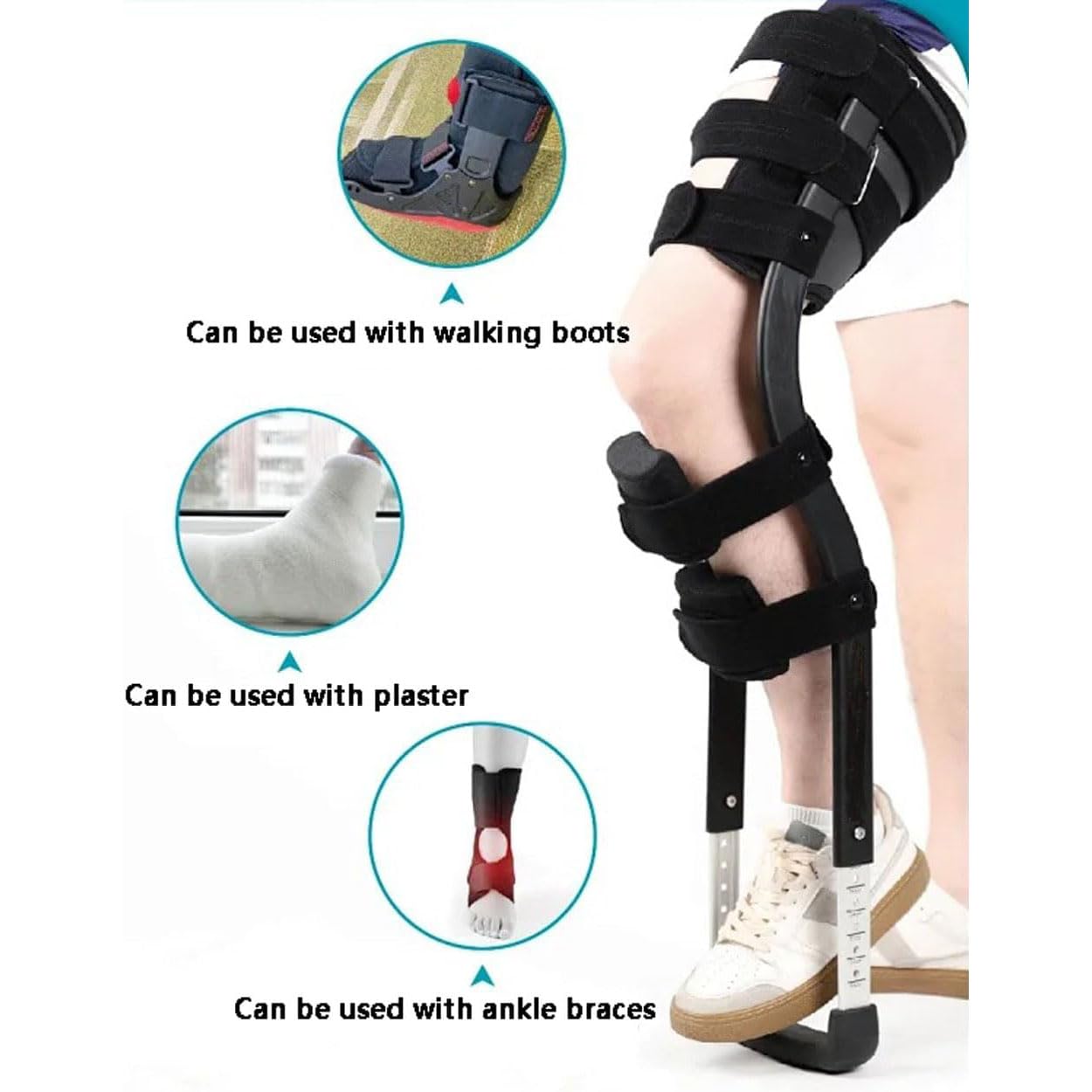 Freihändige Krücken, Verstellbare Kniekrücke, Aluminiumstütze Knie Walker, Schmerzfreie Gehhilfe für Knöchelfrakturen, Verstauchungen, Oder Nach Operationen