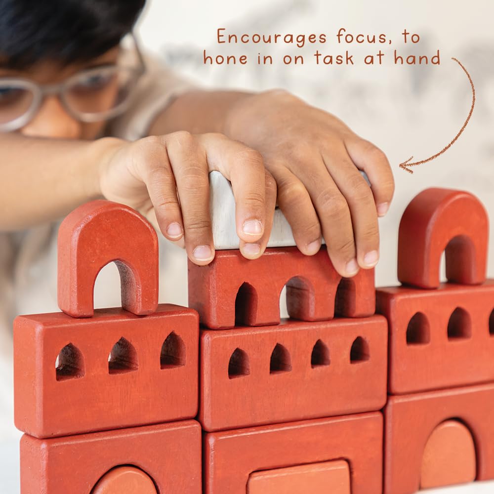 GUBBACHHI Wooden Stacker Toy | Natural Mango Wood | Handmade and Handpainted in India | Puzzle | Toy for Gifting | Birthday Gift for Boys & Girls | Age (2 Years +) (RED Fort) 1