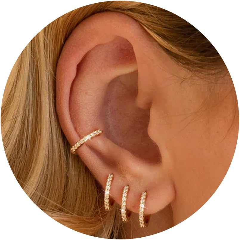 Tragus Earrings for Women, Hypoallergenic S925 Sterling Silver Small Hoop Earrings for Women Trendy,Cute Gold Tiny Cartilage Cubic Zirconia Earrings Sets for Multiple Piercing jewelry Gifts