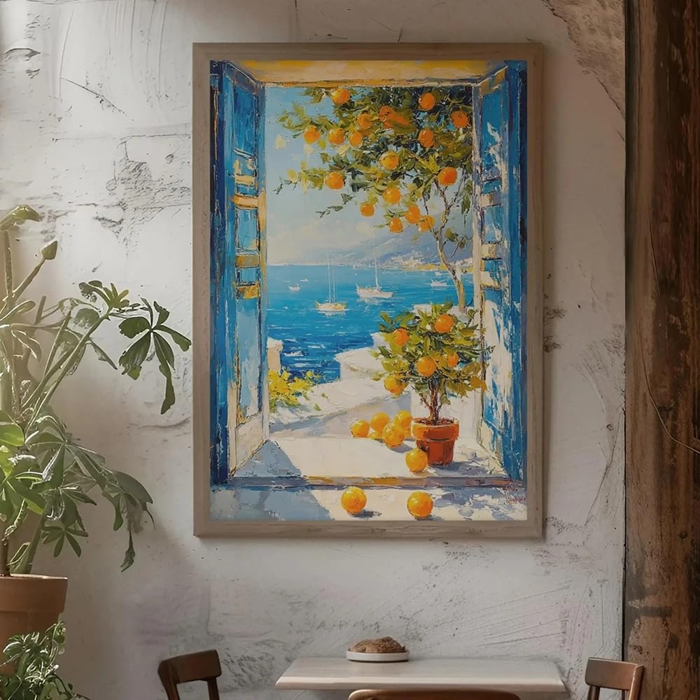 LTjiajuypd Henri Matisse-Style Print, Open Window View Of The Mediterranean Coast Home Decor(70x110cm/Frameless)
