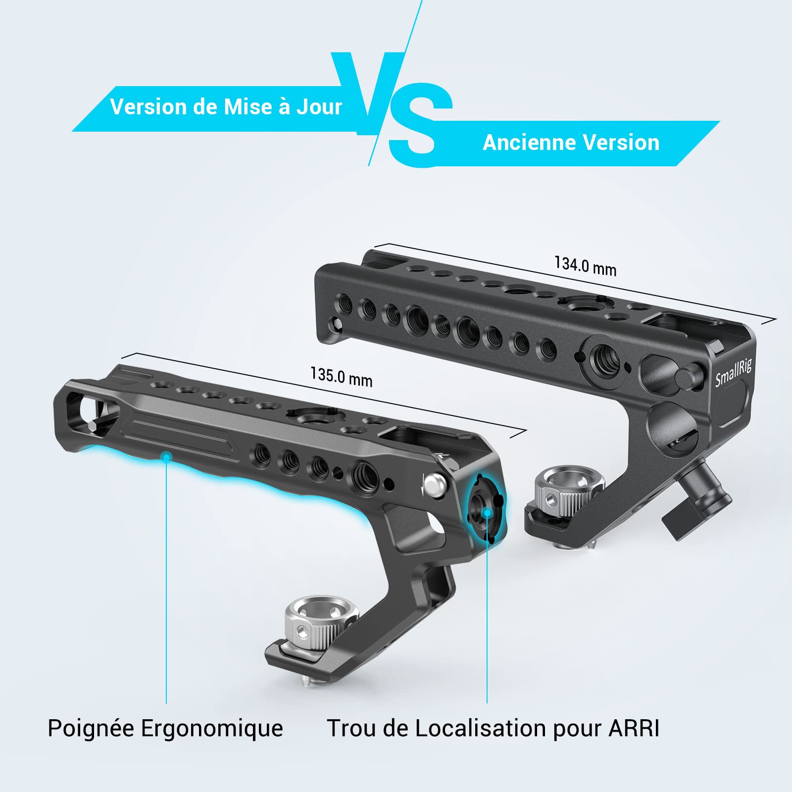 SMALLRIG Poignée avec Une Vis 3/8" et Deux Goupilles de Positionnement pour Arri Standard - 2165C