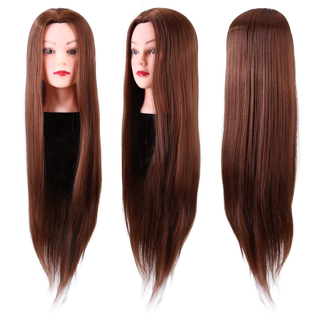 Cabeza de Maniquí de Peluquería, Cabello Castaño, Fibra Sintética, Cabeza de Entrenamiento de Cosmetología