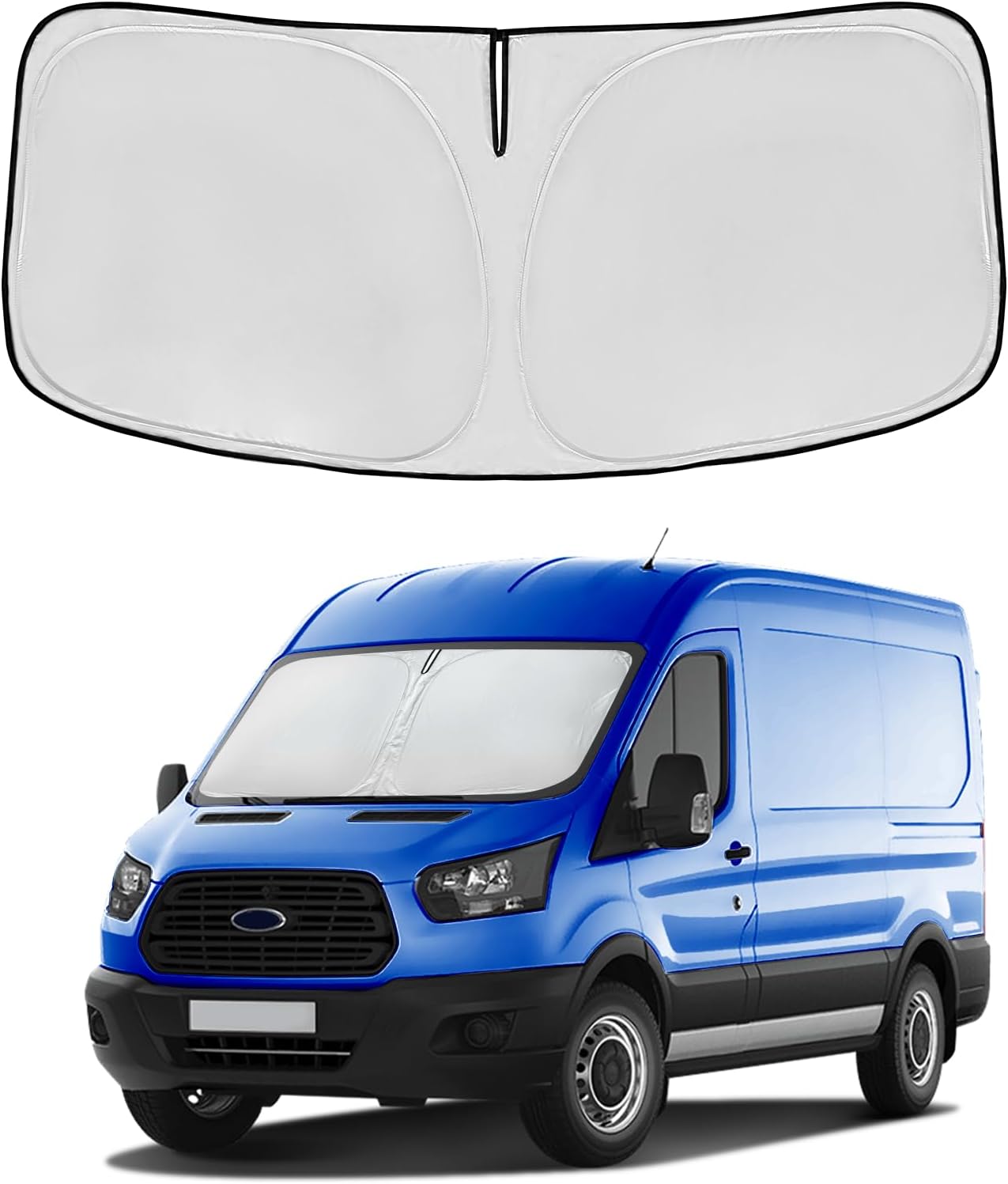 for Ford Transit 2015-2024 2025 2026 Windshield Sun Shade - Custom Fit Front Window Shade Transit Accessories Wagon XL,Wagon XLT Cargo Vehicle,Connect Van XL Foldable Sunshade Blocks UV Rays