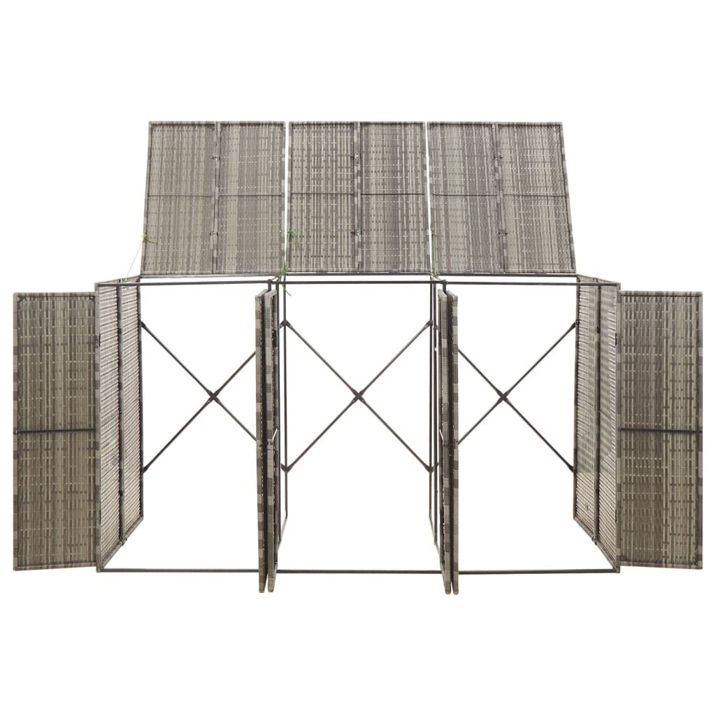 vidaXL Abri pour Poubelle Triple Gris 207x80x117 cm Résine tressée, Stockage de Poubelle à Roue Unique, Couvercle pour Poubelle, abri pour Poubelle à Roue Unique