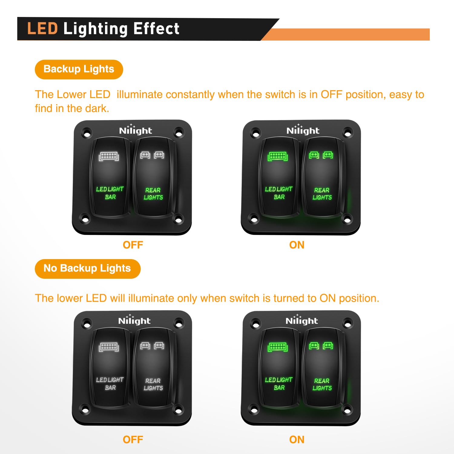 Amazon.com: Nilight 2 Gang Rocker Switch Panel LED Light Bar Rear