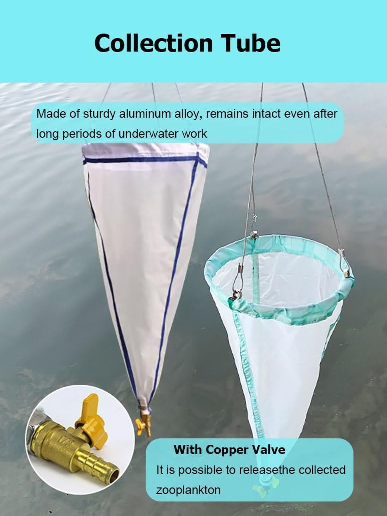 64/112 μm Fine Mesh Plankton Net, 125/200 Mesh Aquatic Research Tow Net, 23.6" for Collecting Phytoplankton & Protozoa - Ideal for Scientists & Educators