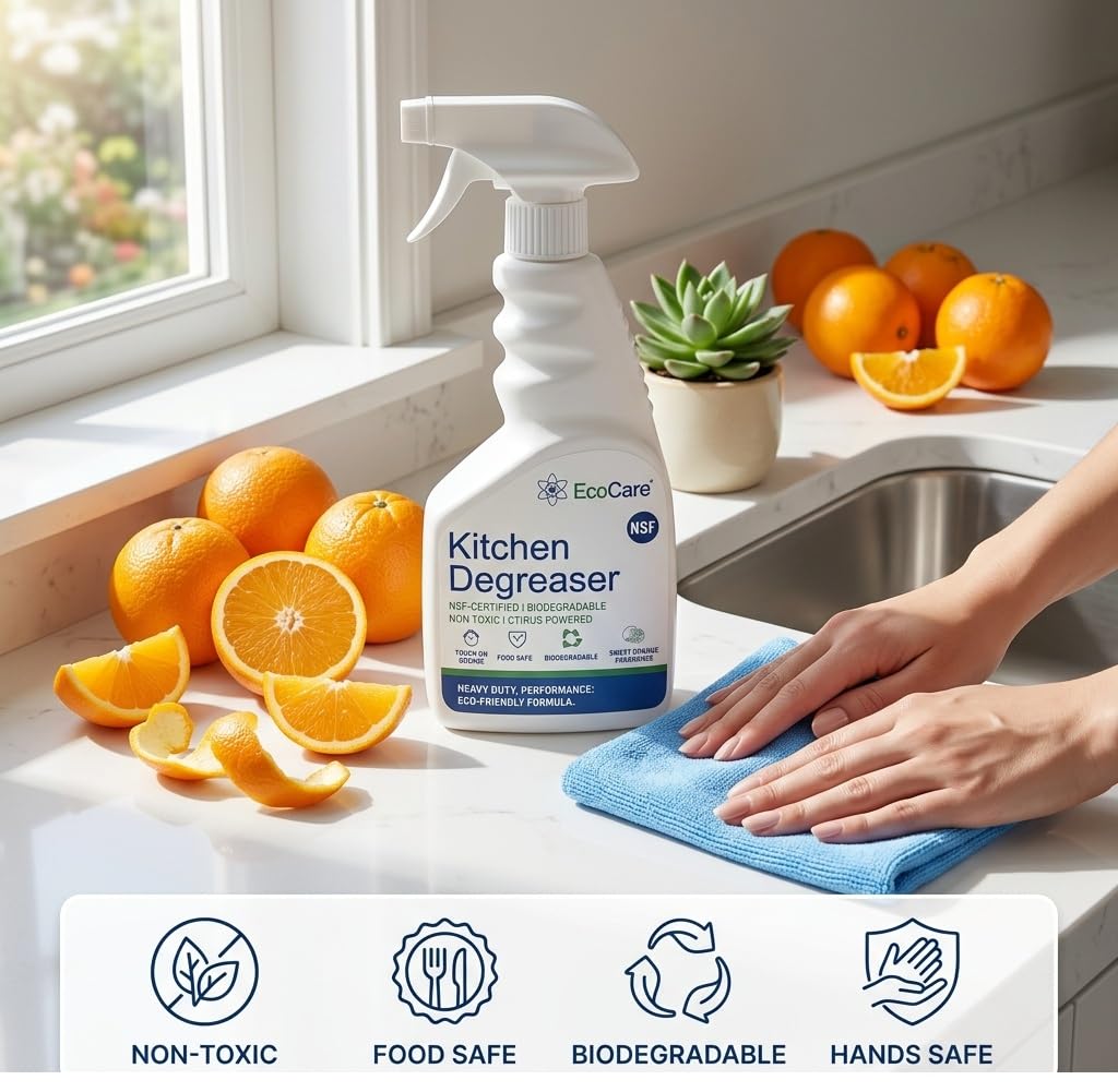 EcoCare Kitchen Cleaner Degreaser | Food-Grade Cleaning Spray For Tough Grease & Burnt Grill | Remove Stubborn Stains on Steel, Copper, Stoves, Chimneys, Counter Tops, Cookware & Appliances 400ML 2