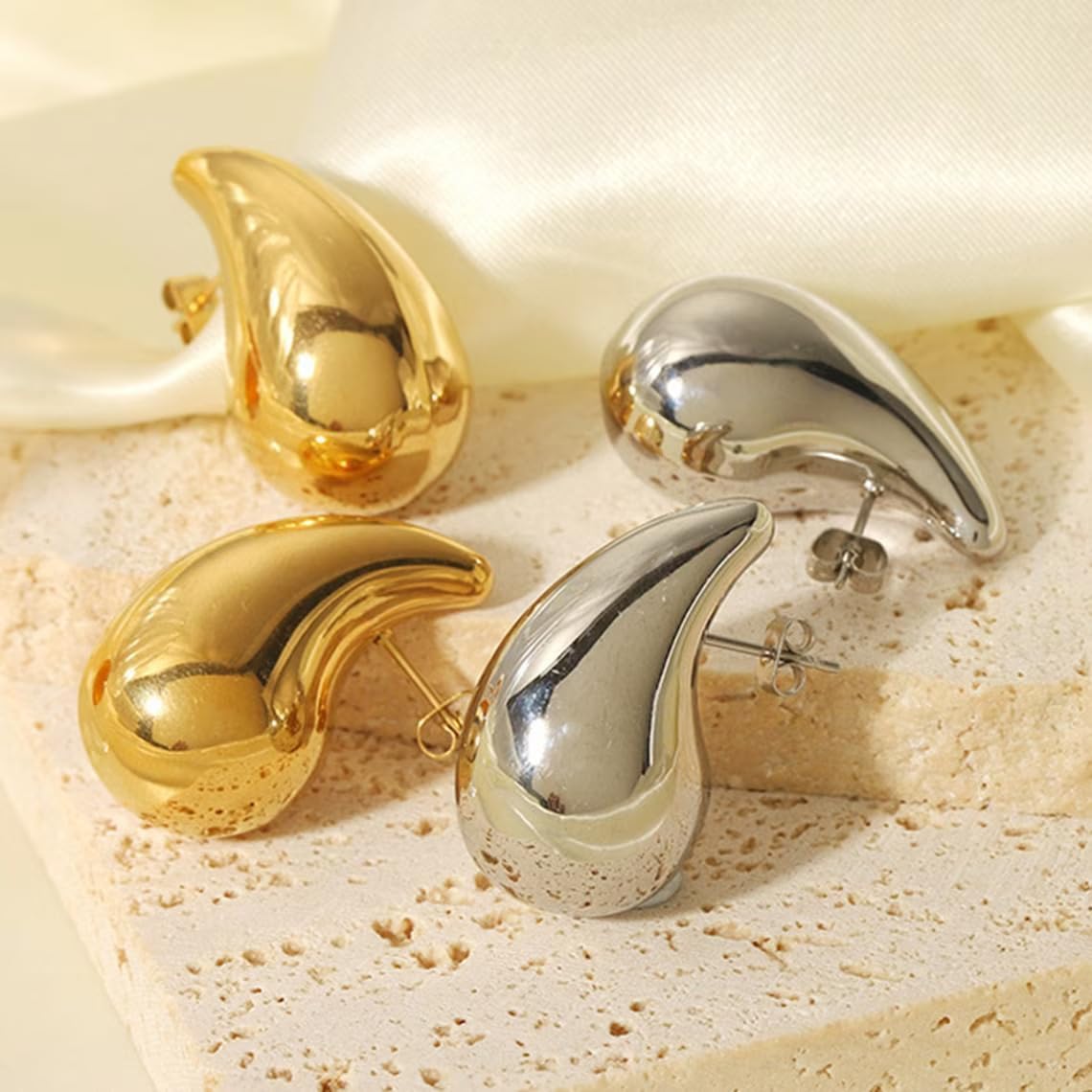 Chunky Gold Hoop Earrings for Women 14K Gold Plated/Silver Teardrop Dangle Earrings Fashion Trendy Hollow Hypoallergenic Jewelry - Image 6