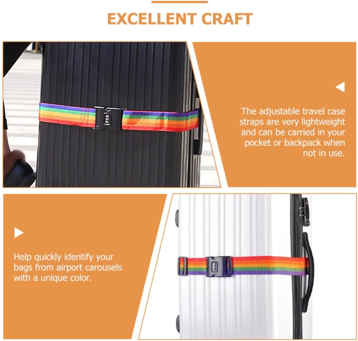 4pcs Rainbow Luggage Straps Bag Packing Belts with Easy Closure for Travel and Suitcase Identification, Sturdy Polypropylene Travel Straps for Outdoor Use