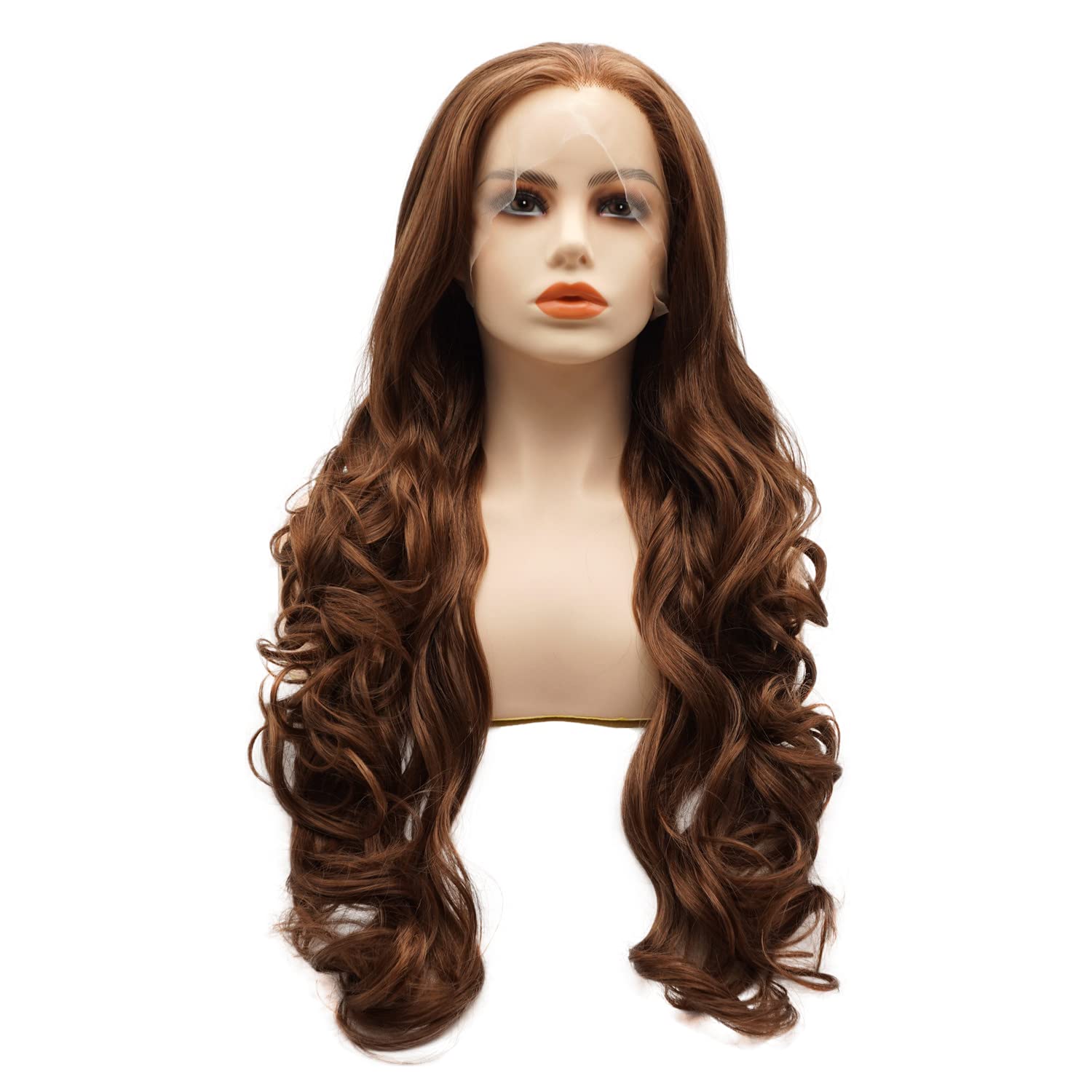 Auburn Blonde Mix Lace Front Wig Amazon.com : Lushy Straight Long 24inch Silk Three Tone  main image 2