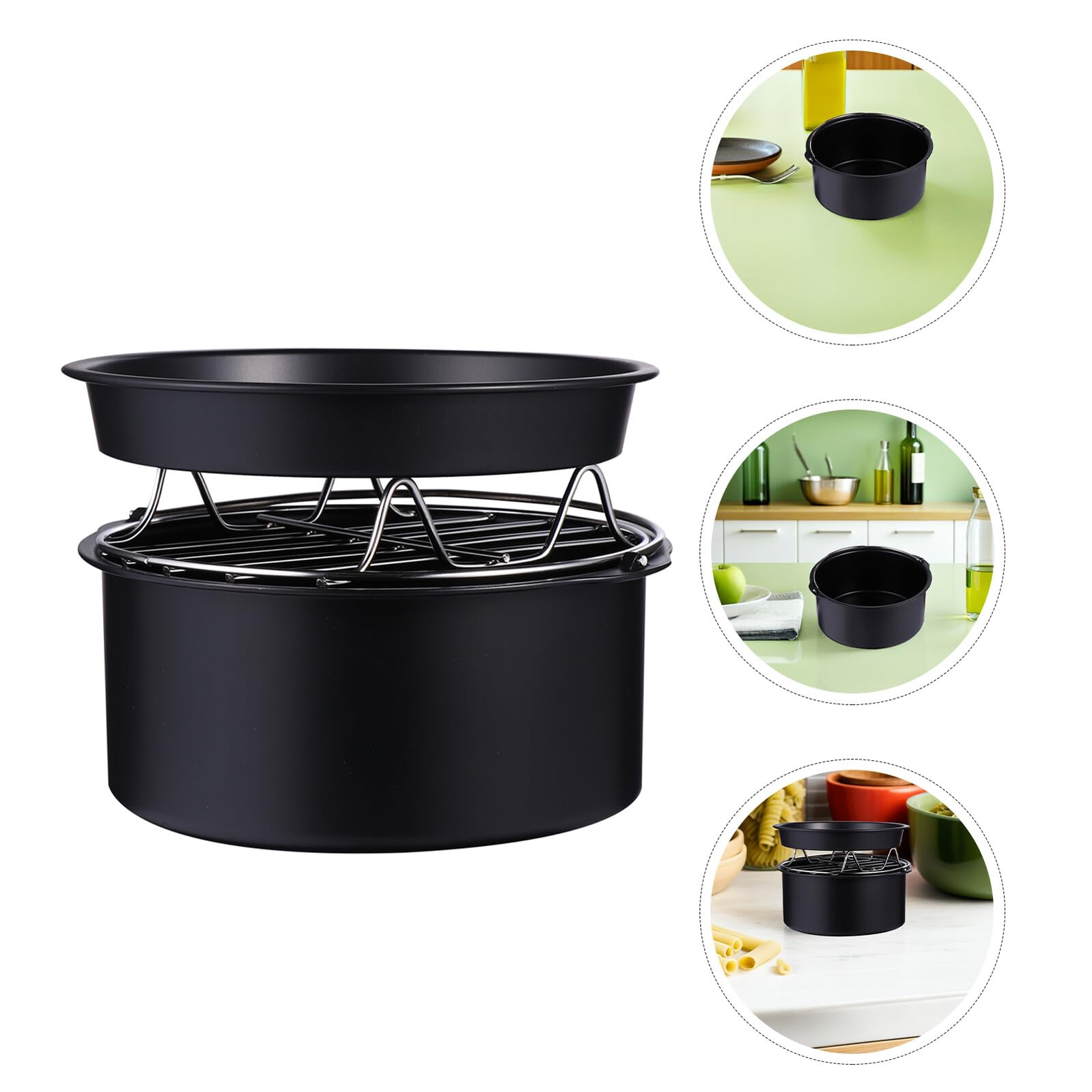 Toyvian Zubehör für Heißluftfritteusen Set mit Pizzablech und Kuchenform aus Inklusive Antihaftbeschichtung und Dampfeinsatz für Backen und Kochen