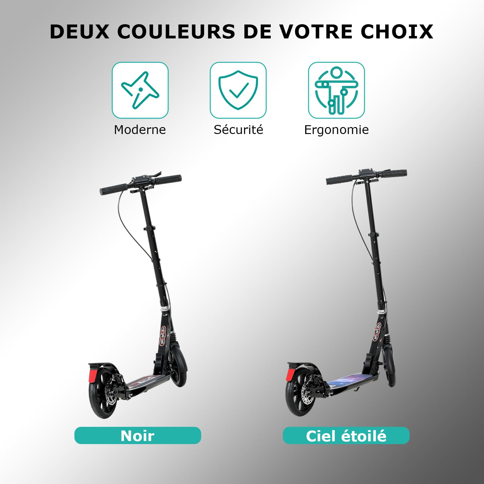 ISE Trottinette Pliable 2 Roues en Aluminium,Hauteur de Guidon Réglable,Double Système d'absorption de Choc & Freinage,Grande Roue avec Pneu Antidérapant,pour Adultes et Adolescents de 12 Ans à 100kg