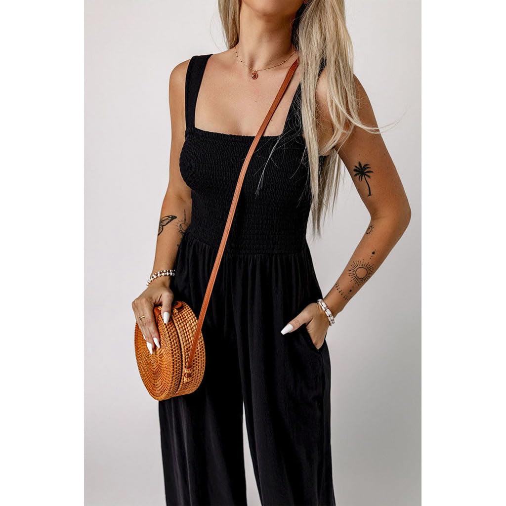 BRONG Latzhosen für Damen Sommer Riemchen Overall Frauen mit Tasche Lose Fit Latzhose Baggy Jumpsuit Lang Sommerhose Strampler