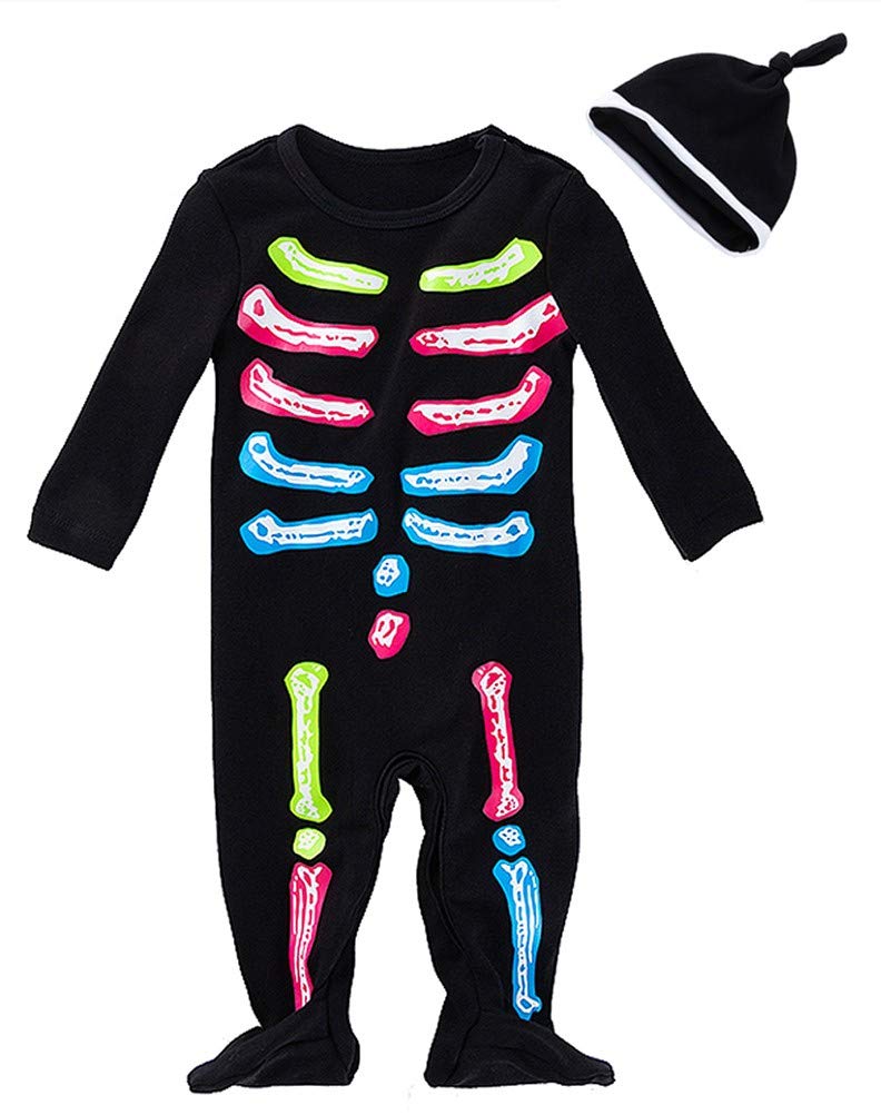 FANCYINN Infant Boys Girls Skeleton Costume Halloween Carnival Outfits & Bone Skull Romper Toddler Costumes Hat 2pcs