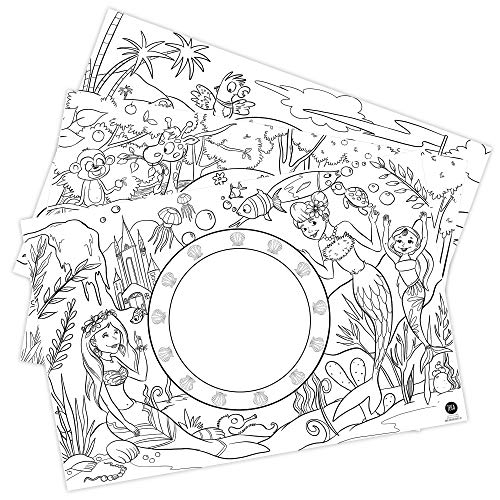 Lot de 12 Sets de Table à colorier, Motifs : Sirènes – Au Zoo – Pirates, 4 Sets de Table à colorier de Chaque Motif, Coloriage pour Filles & garçons, Activités Enfants, Idée Cadeau