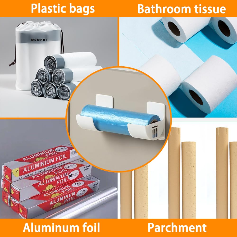 Lot De 4 Supports Muraux Pour Sacs Poubelle - Adhésif, Pas De Perçage - Pour Ranger Rouleaux De Sacs Sous L'évier, Dans Le Placard - 7