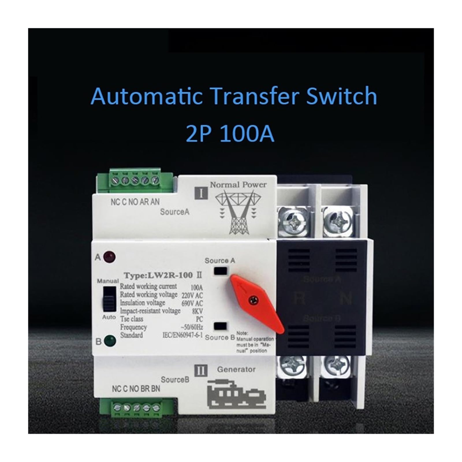 LW2R-4P 100A 220V Mini ATS Automatyczny przełącznik transferowy Przełączniki selektora elektrycznego Podwójny przełącznik zasilania