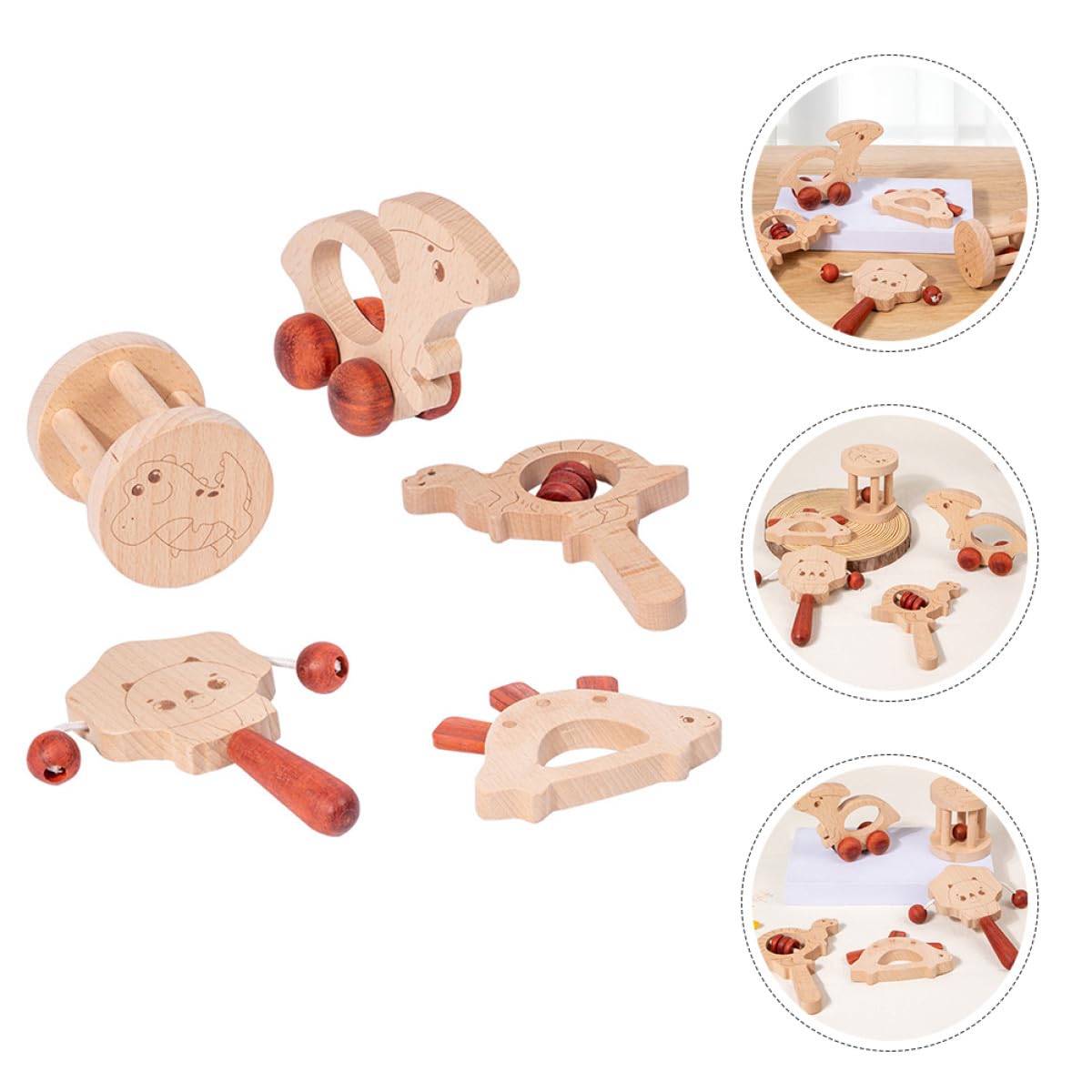 Sonaglio a Mano in Legno 5 Pezzi per Ragazzo Ragazza Beige | Gioco Musicale Leggero, per Party dei Ragazzo Ragazza, Allenamento della Presa