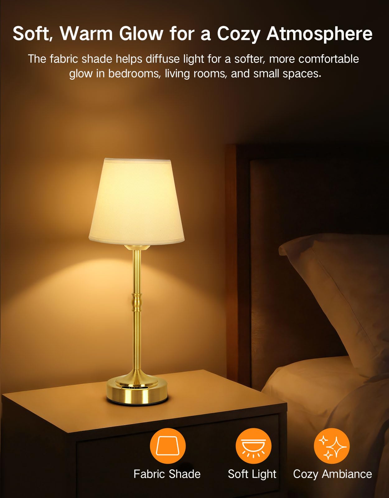 OUTON Pack de 2 Lámparas LED Recargables Inalámbricas – Táctil Regulable, 3 Temperaturas (3000 K–6500 K), 5200 mAh USB‑C, 60 h de Autonomía – para Dormitorio, Salón, Comedor (Oro – 2 Piezas)