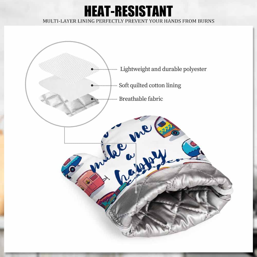 Happy Camper Oven Mitts And Pot Holders Set (3-Piece) | Heat Resistant, Waterproof Kitchen Gloves