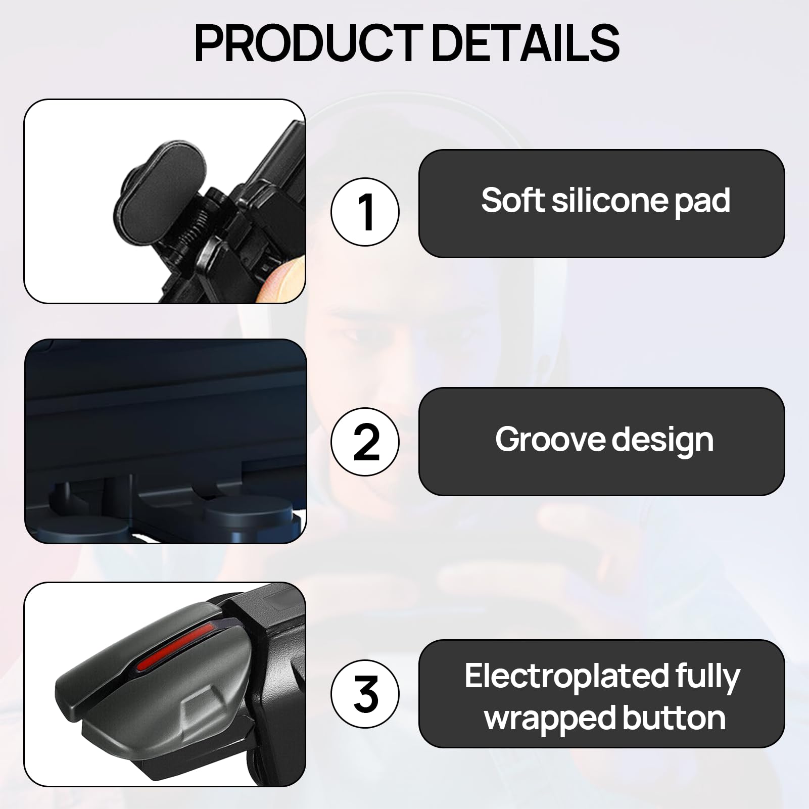 DONOONIS Joystick per Telefono, Triggers 6 Dita per iPhone e Android, Grilletti L1R1 L2R2 Rapid-Fire per PUBG, Tiro Veloce Smartphone Mobile Gamepad