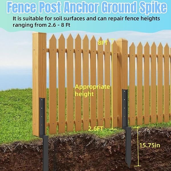 Fence Post Anchor - Thickened Fence Post Stakes,Heavy Ground Spike for Fix Broken Wood Fence Post Support Fence Repair (Black 2PS) by WIKELIDO - Image 4
