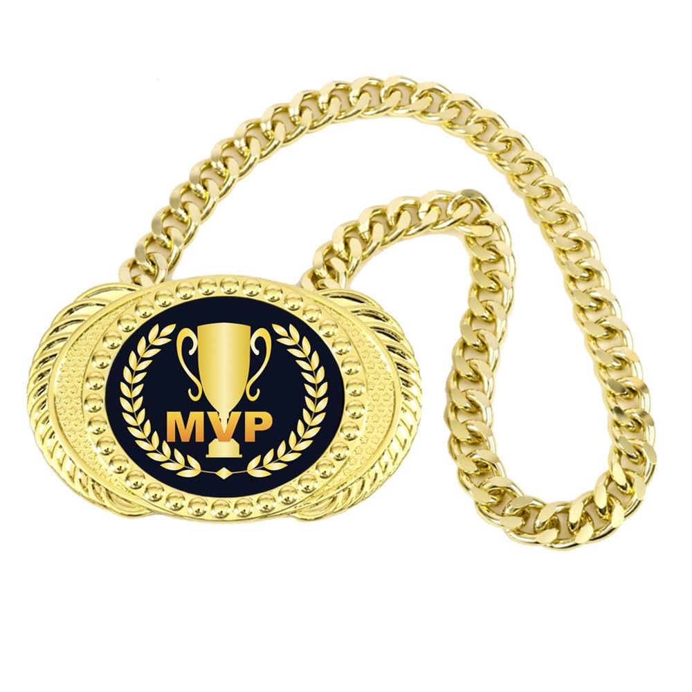 guancrown MVP Chain Medal, Most Valuable Player Champ Chains Award Gift Winner Tournament Prize Medal Trophy Pendant Necklace For Baseball Basketball Softball Fantasy Football Chain (MVP Medal)