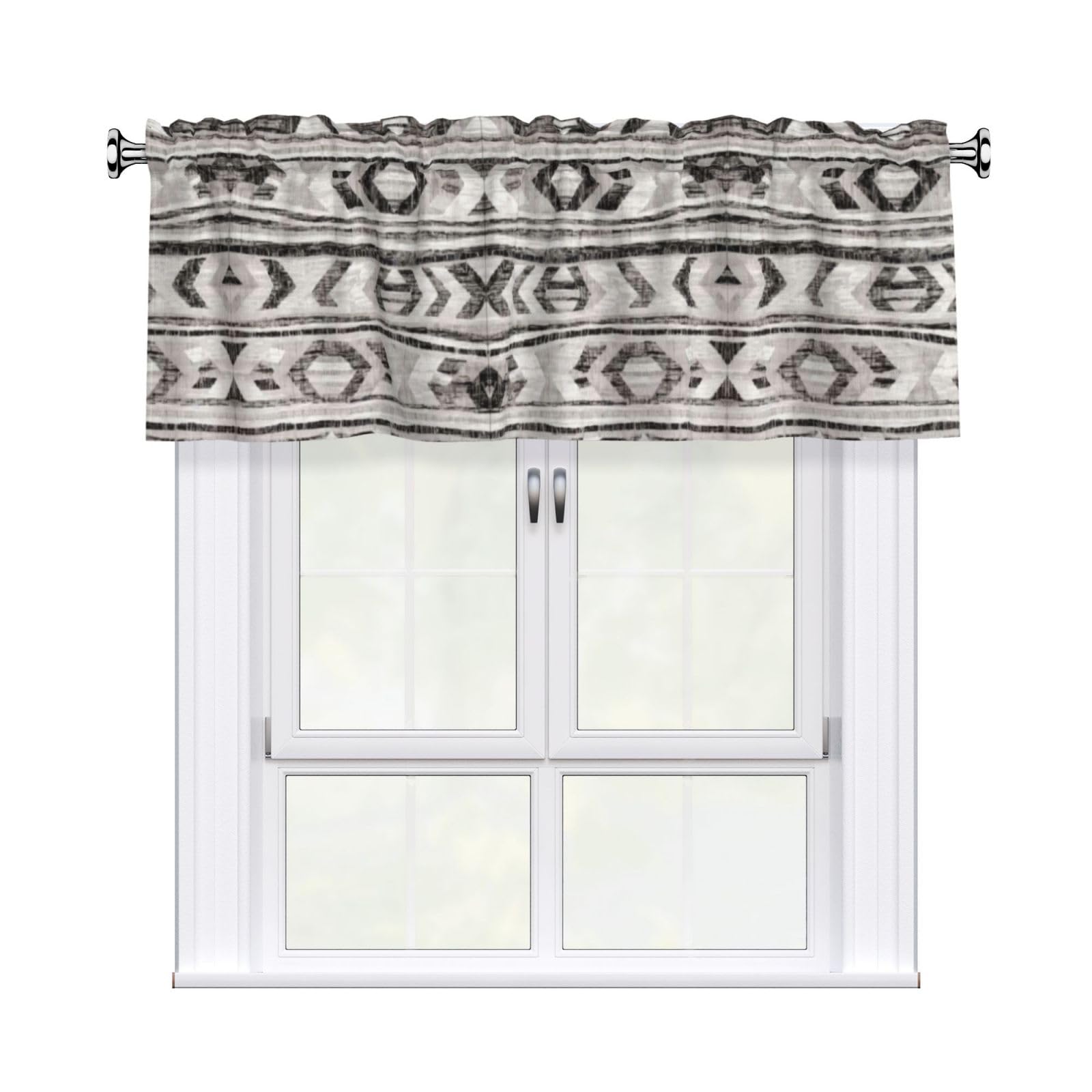 WHJDPP Grey Tribal Prints Charming Kitchen Window Cover – 54x18 Inch Peach Skin Valance with Decorative Print