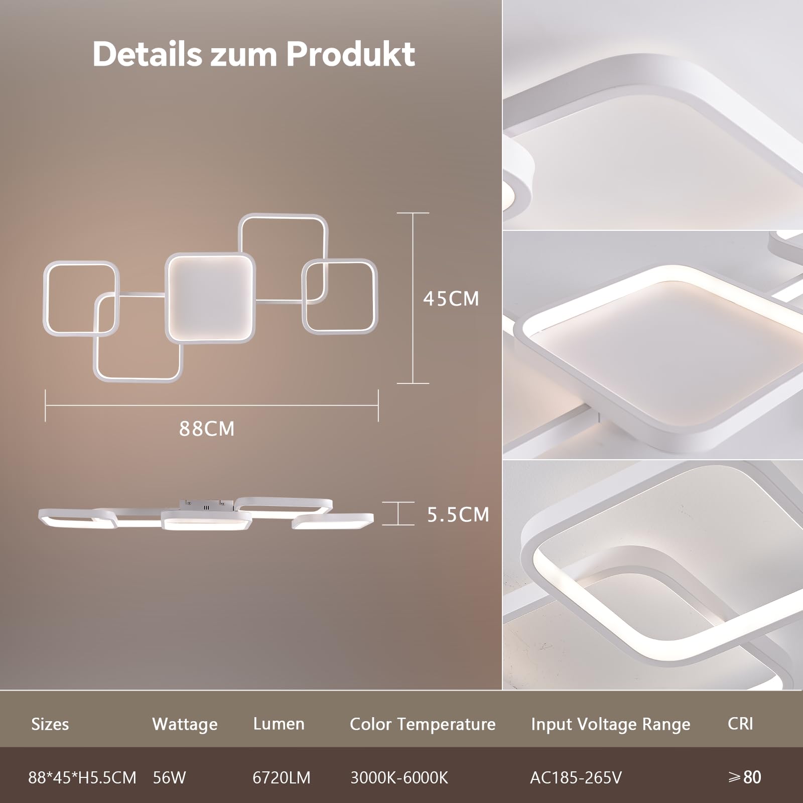 BAYHT LED Deckenlamp Wohnzimmerlampe with Matter, 56W 5600lm, 3000-6500K, Kompatibel Mit eWeLink APP, Dimmbar Deckenleuchte Für Schlafzimmer Wohnzimmer Weiß