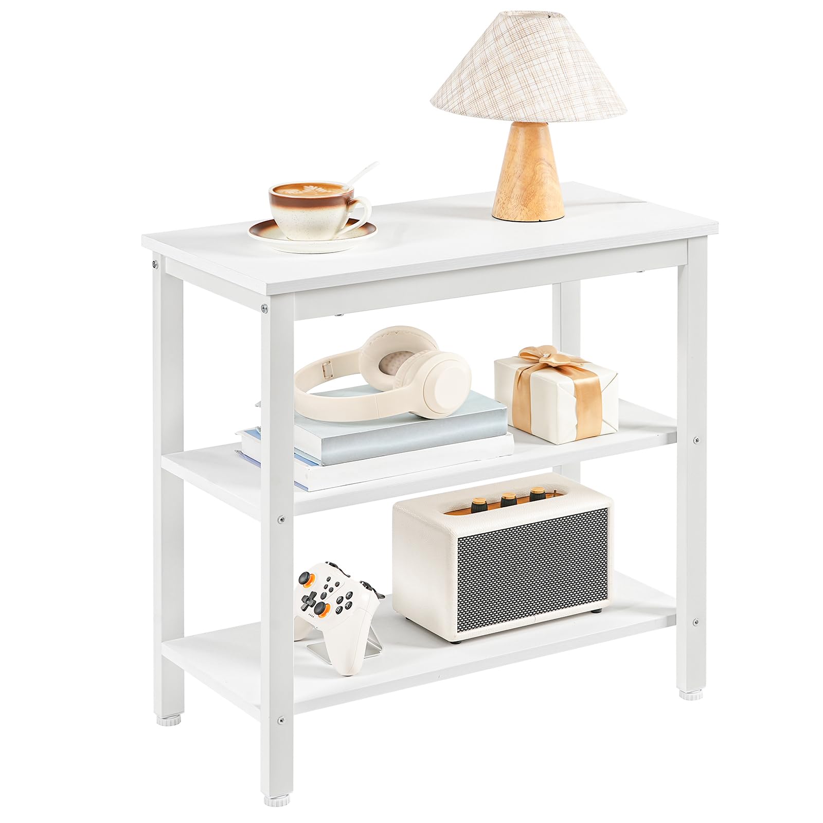 HOOBRO Tavolino, a 3 Ripiani Portaoggetti, Comodino, Tavolino Stretto, per Soggiorno, Camera da Letto, Cucina, Montaggio Semplice, Struttura in Metallo, Bianco EWT14BZ01