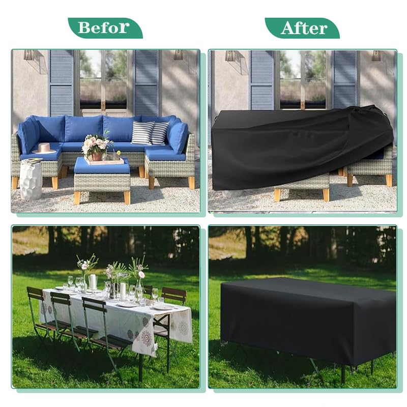 STARTWO Terrassenmöbel-Abdeckung – 320x320x71 Cm, 3-lagig Wasserdicht, Mit Kordelzug & Klickverschluss