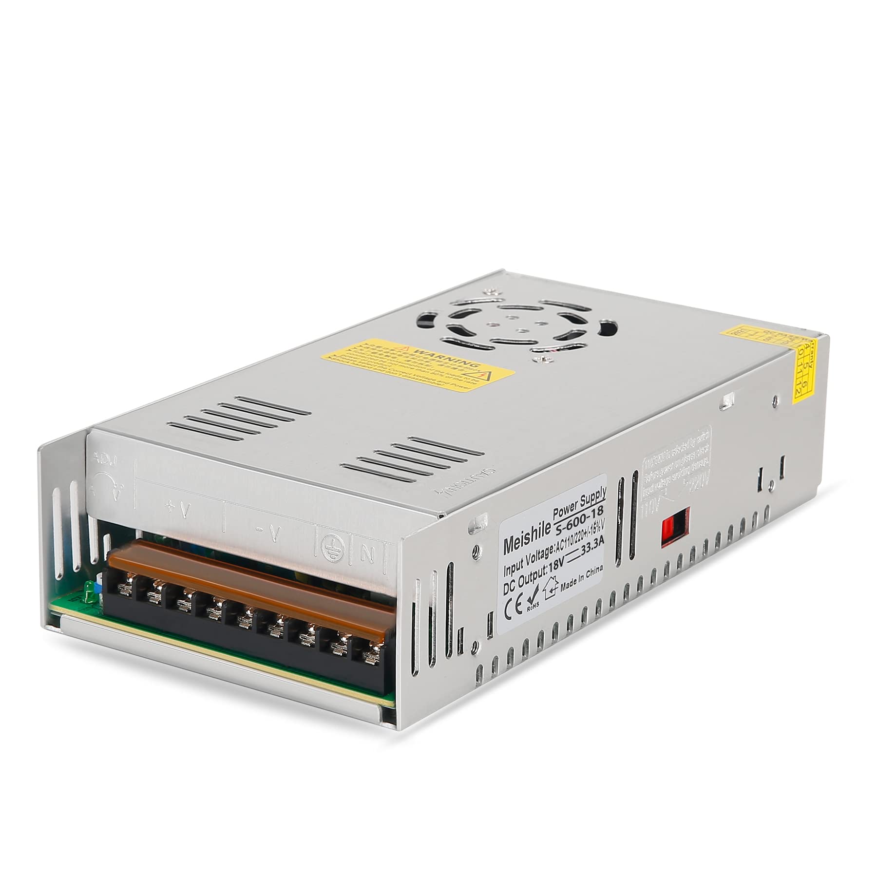 MEISHILE 18V 33A 600W LED Driver Switching Power Supply 110/220VAC-DC18V Transformer Monitoring Power Supply Industrial Power Universal Electric machinery CCTV（SMPS） 600 Watts
