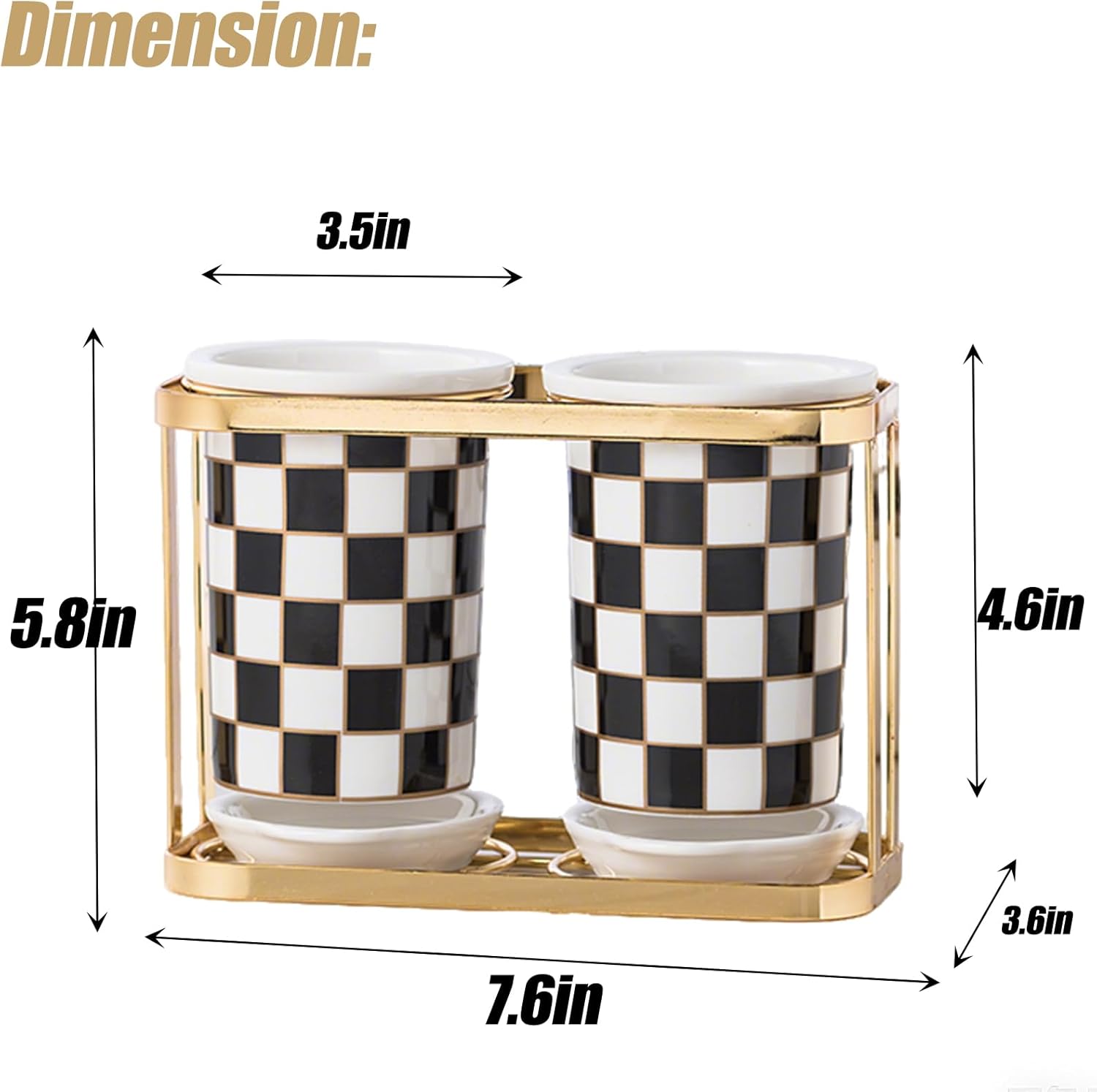 2 pcs Utensil Crocks，Checkered Utensil Holder, Ceramic Cooking Utensil With Layered Shelves，Spoon Spatula Holder for Countertop, Kitchen Decor and Accessories (Black)