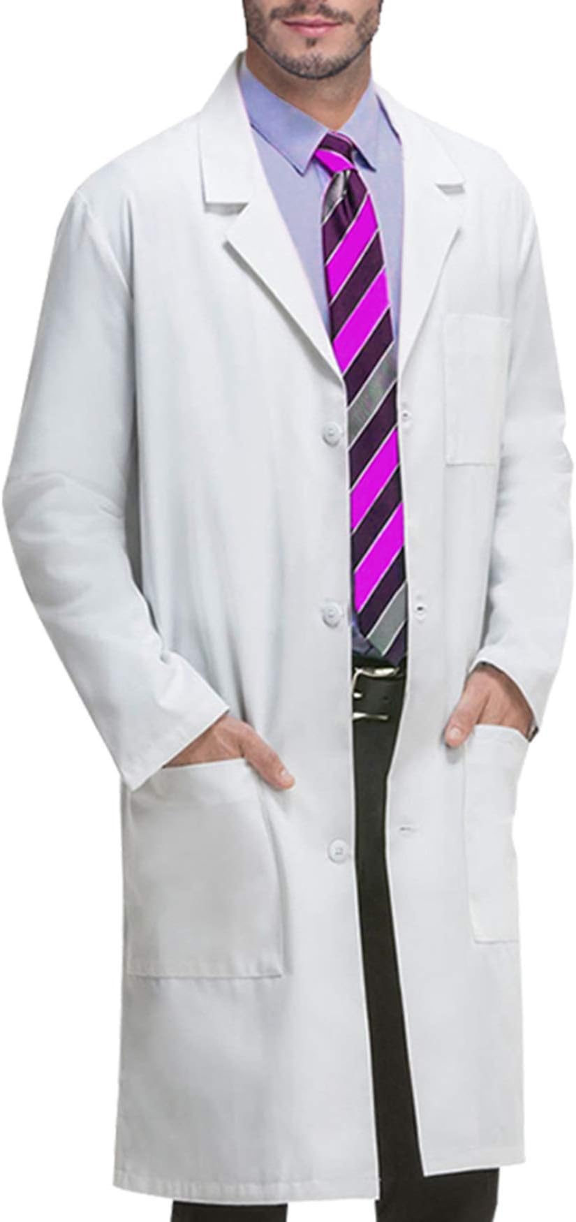 VOGRYE Unisex Lab Coat Long Sleeve 3 Pocket Medical Coat with Button Professional White Coat for Doctor Nurse Scientist