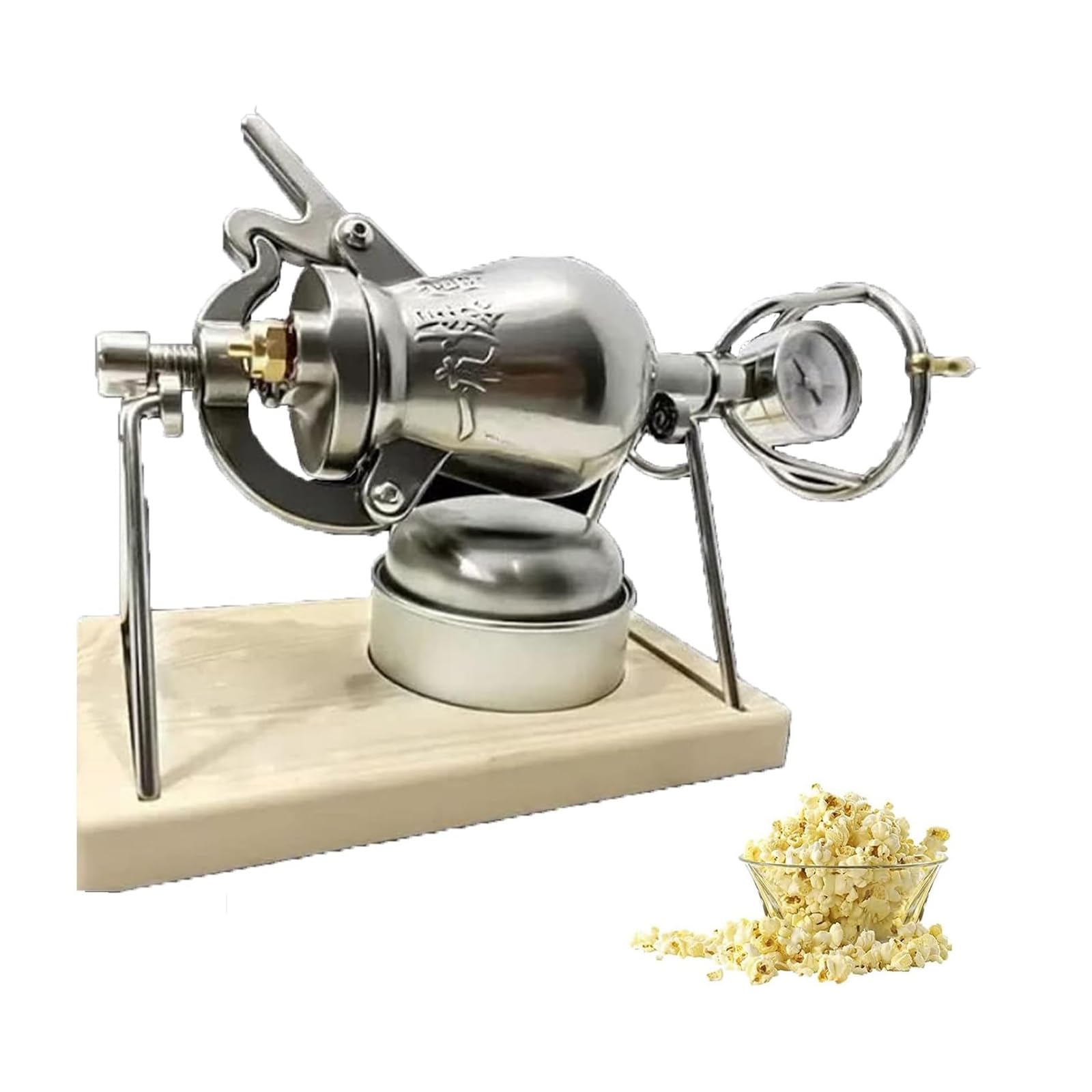 Wysokociśnieniowa maszyna do popcornu, chińska maszyna do popcornu Mini 304 ze stali nierdzewnej z odpowiednim manometrem, do użytku domowego Korba ręczna Popper do popcornu