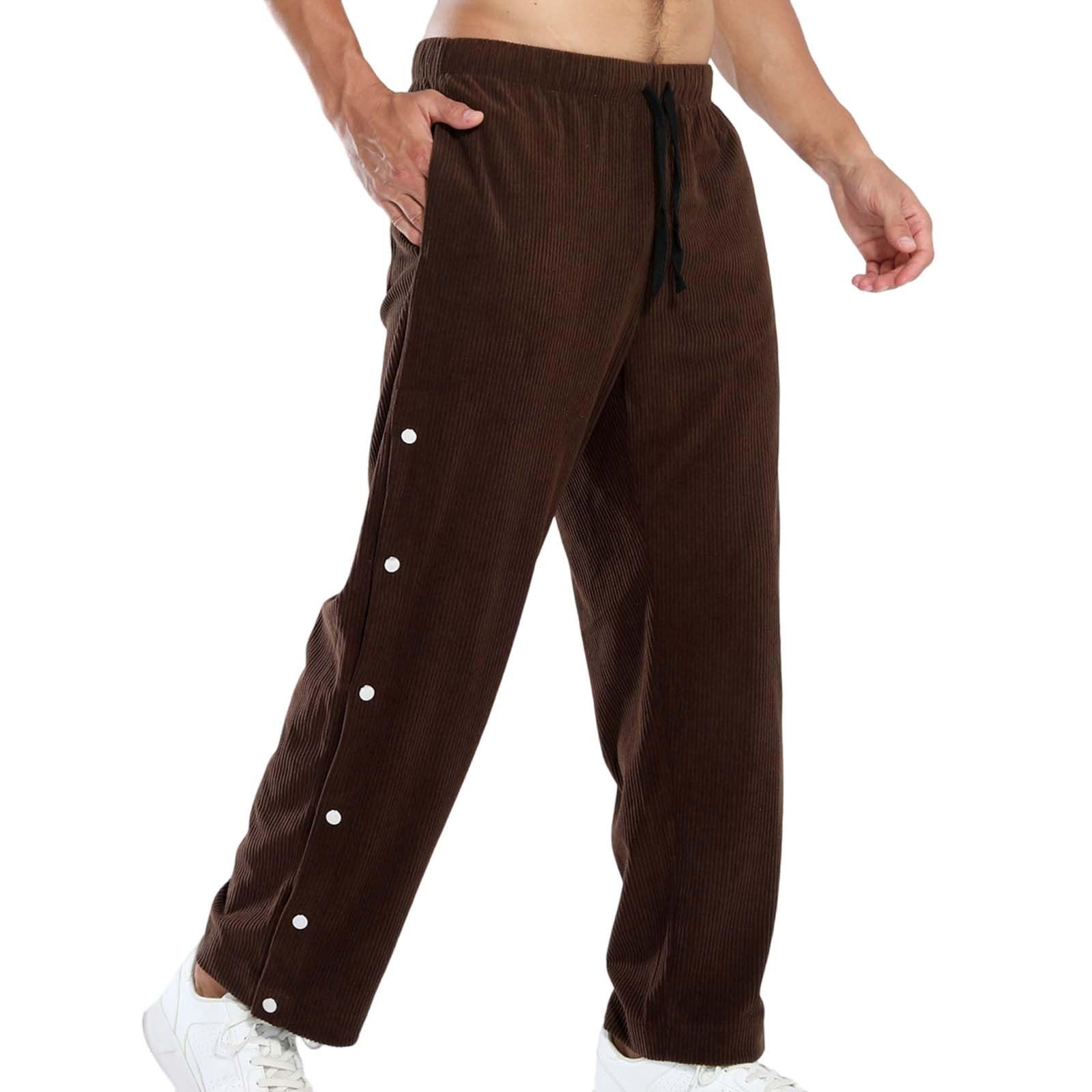 Pantaloni da jogging da uomo in velluto a coste, con bottoni laterali, casual, elasticizzati, con elastico in vita, con coulisse, per il tempo libero