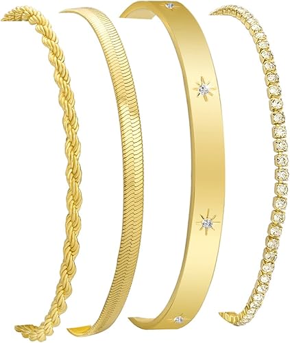 Pulseras de oro para mujer, chapadas en oro de 14 quilates, pulseras de tendencia, cadena de clip, eslabones cubanos en capas, pulsera impermeable