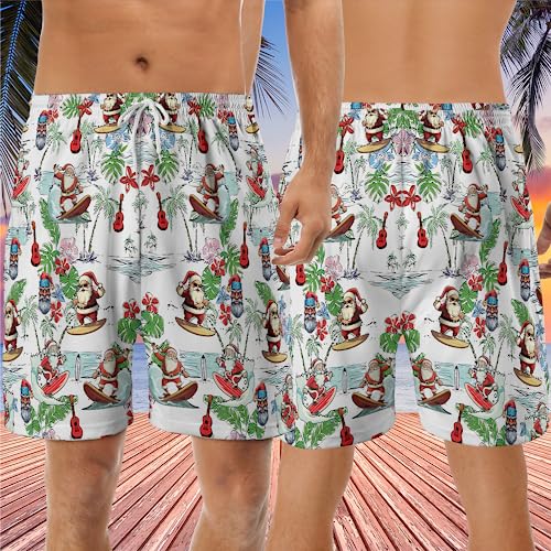 Xmas in July Men's Swim Trunks - Santa Claus Hawaiian Shorts for Men, Men's Summer Bathing Shorts Set 322