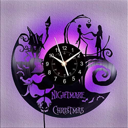 Christmas Nightmare Vinyl Wall Clock Creative with 7 Color Glowing Night Lamp Clock 12 Inches Handmade Home Decor Gifts for Children Men Women(Shape 18)