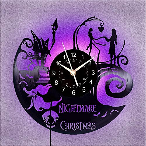 Christmas Nightmare Vinyl Wall Clock Creative With 7 Color Glowing Night Lamp Clock 12 Inches Handmade Home Decor Gifts For Children Men Women(Shape 18) #TOP5