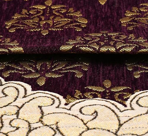 Image of Premium Floral Chenille 3 or 5 seat Sofacover|SofaCover /Slipcover /5 Seater Sofa Cover /3Seater+2Seater Sofa Cover /Chenille Sofa Cover /Sofa Protector /Slip Cover| Rectangular (Purple)