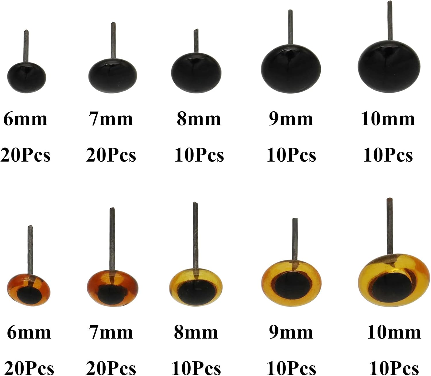 140Pcs Needle Felting Eyes 6-10mm mini Glass Amber with Black Eyes Kits for Teddy Puppets Dolls Wool Felting Crafts