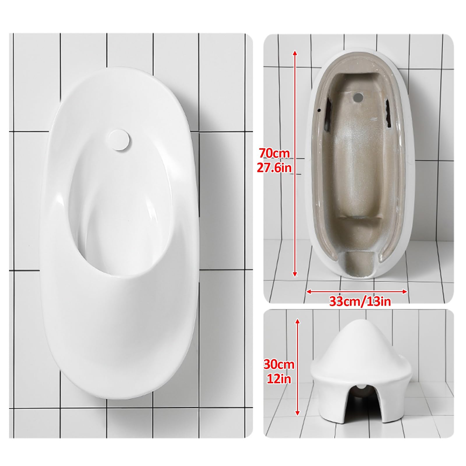 Ceramiczne Pisuary dla Mężczyzn, Pisuar ścienny z Rozciągliwym Pistoletem Natryskowym o Szerokości 20-50cm, Spłukiwaniem Sensorowym i Ręcznym Przyciskiem, do łazienki, Hotelu, Garażu, Baru