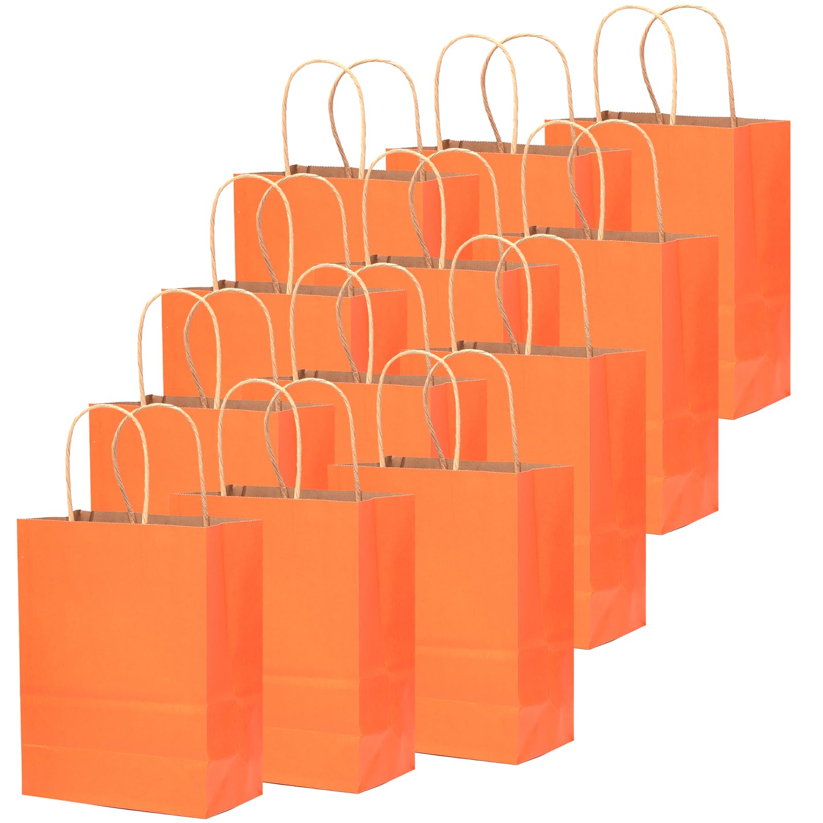 qiqee 100PCS Gift Bag with Handles Bulk Kraft Orange Paper Bags Multiple Uses (13''x5''x10'', Large Size)
