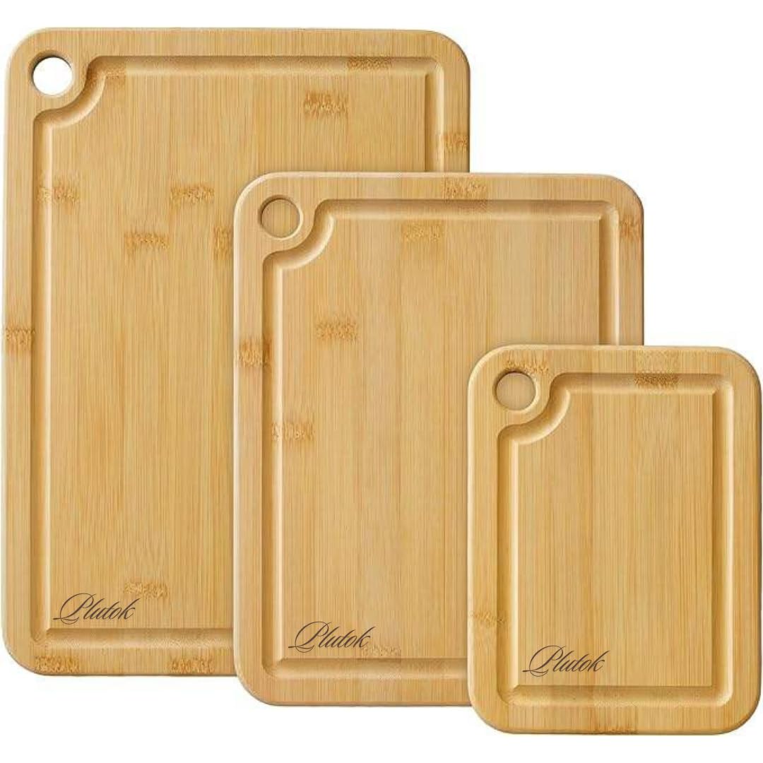 Plutok Chopping Board Cutting Board Kitchen Cutting Board Bamboo Cutting Board Set 3 Piece Kitchen Prep Boards for Vegetables Meat Bread Cheese Serving Platter