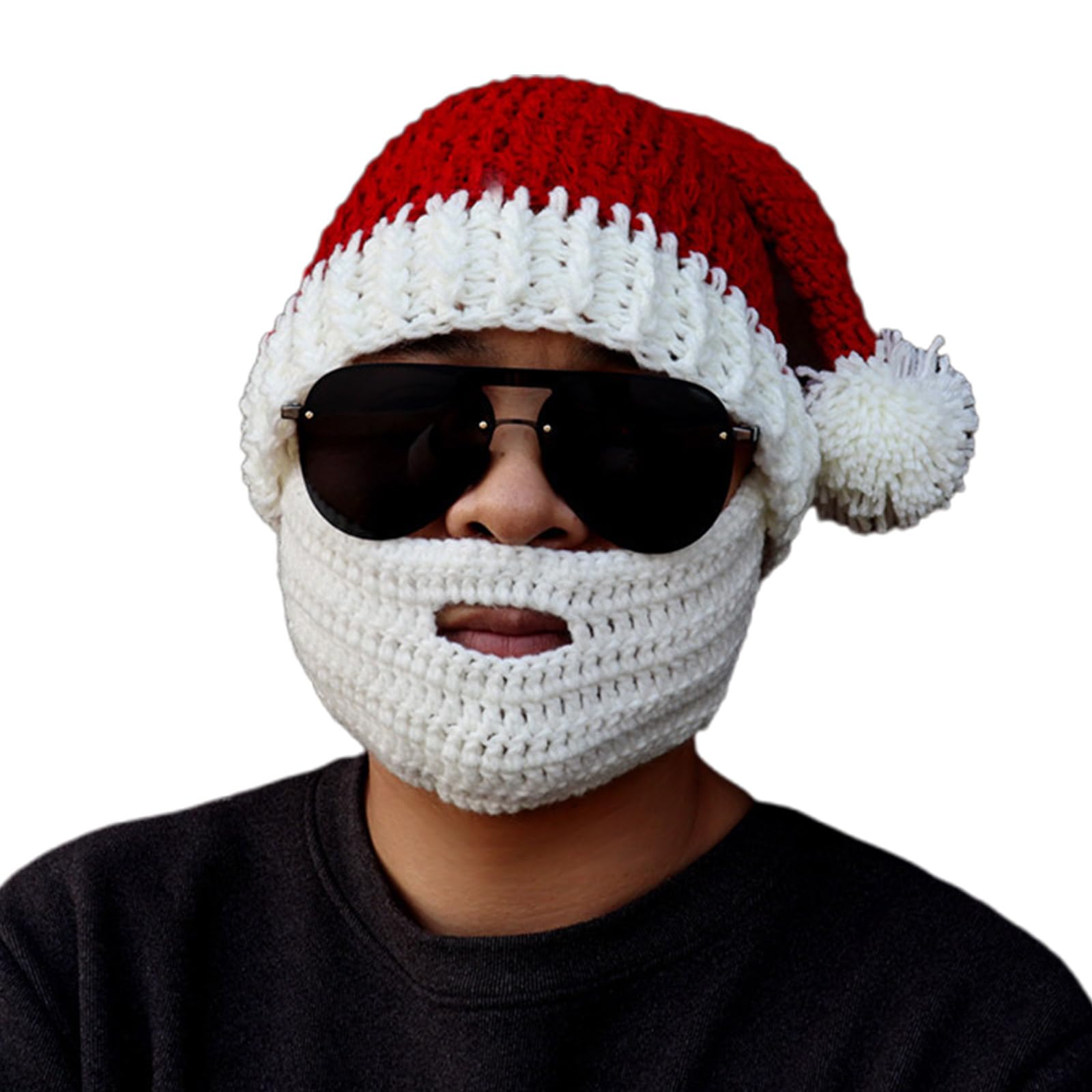 Buxuaaaa Santa with Funny Beard Red Color Adult Warm Crochet Christmas Hats for Women Men Kids Gift Christmas Funny Hat for Adult Knitted Hats Adults Red Windproof Adults Cosplay Santa