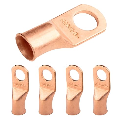 Miniatura 487 de SELTERM - 2 terminales de anillo resistentes para cable de batería, calibre 4 AWG, pernos de 3/8 pulgadas, terminales de calibre 4, ojales de cobre